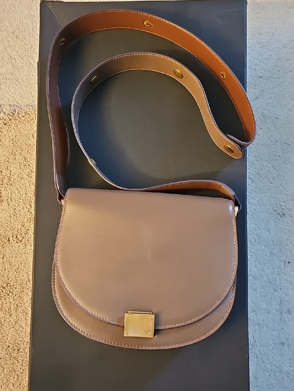 Taupe Saddle Crossbody with Gold Square Clasp